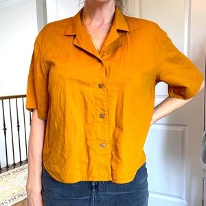 Uniqlo mustard colour linen blend blouse